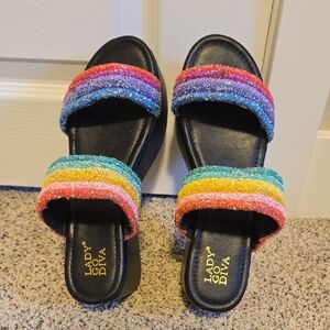 Lady Go Diva Rainbow Glitter Slide Sandals